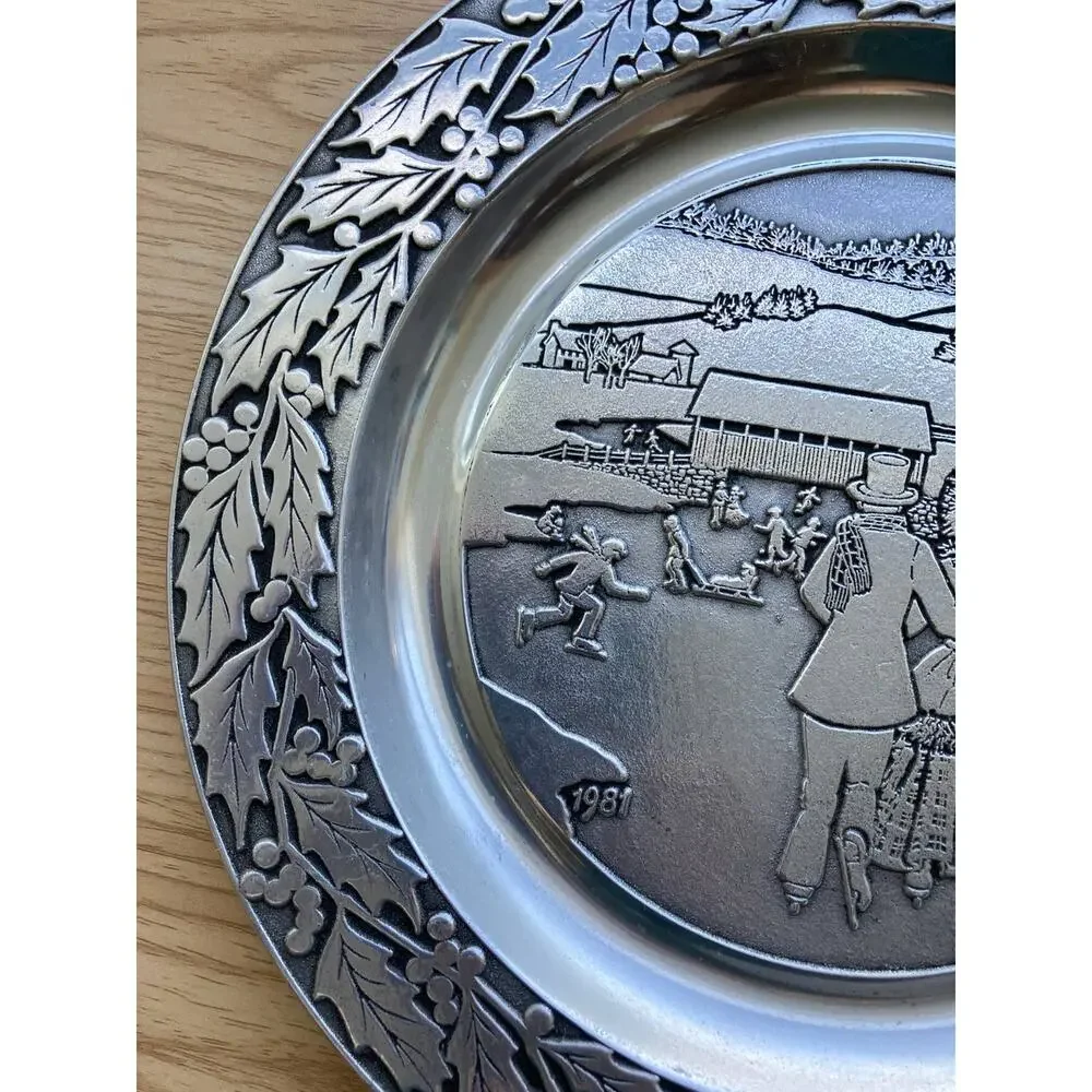 Vintage 1981 Wilton Armetale Pewter Ice Skating/Hockey Scene